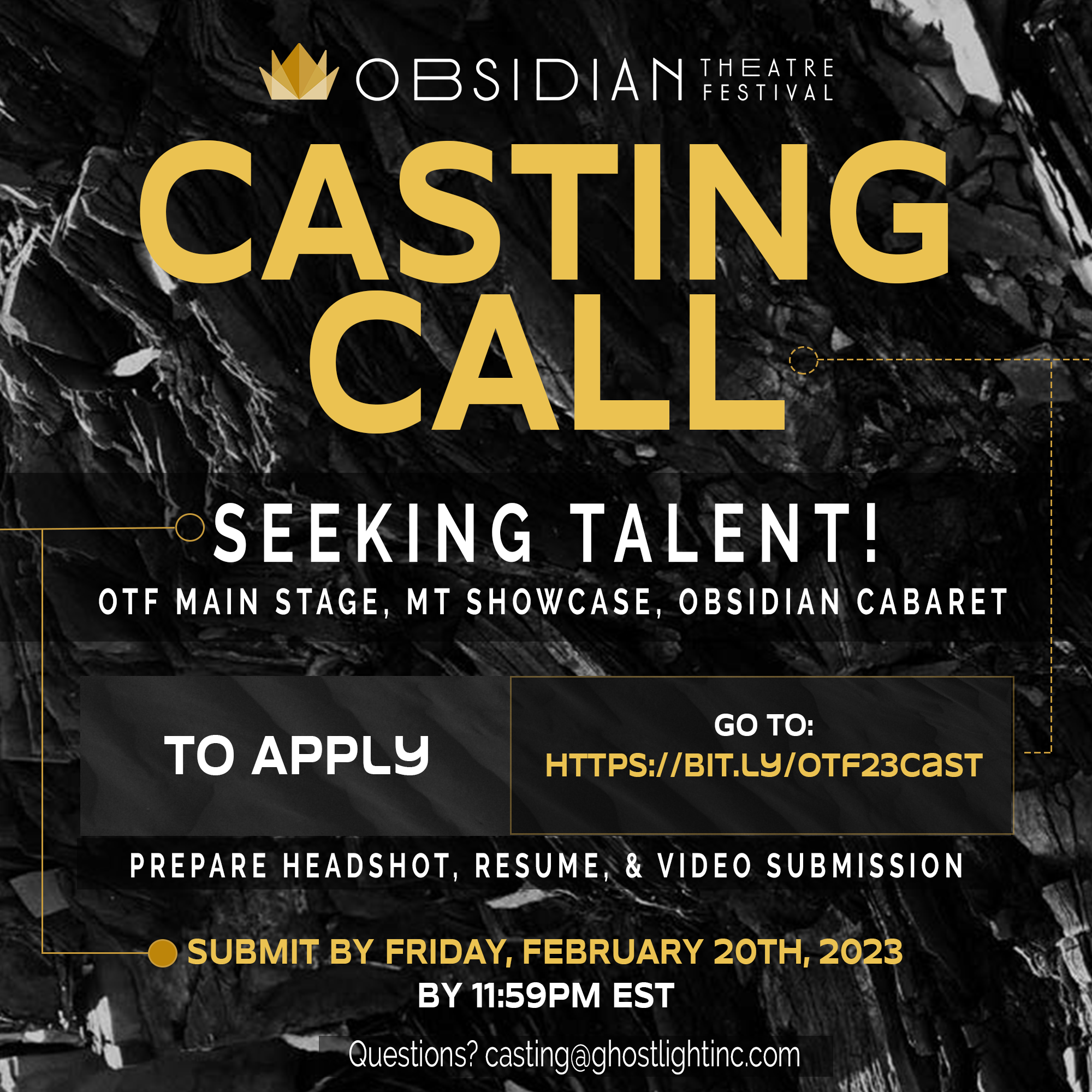 Obsidian Theatre Festival 2023 Casting Call