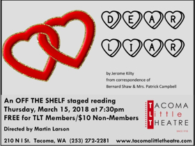 Tacoma Little Theatre Presents DEAR LIAR, An Off The Shelf Reading Image