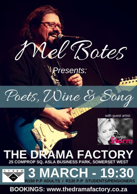 Mel Botes Brings Poets, Wine and Song to The Drama Factory 