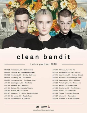 Clean Bandit Announces North American I MISS YOU 2018 Tour  Image