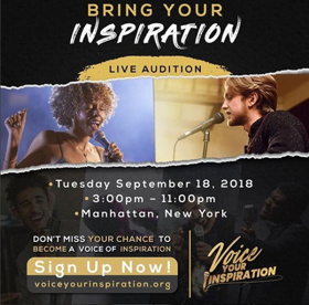 Voice Your Inspiration, National Artist Contest and Live Auditions in NYC 