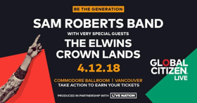 The SAM ROBERTS BAND To to Headline Global Citizen Live Vancouver 