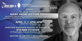 Prolific Film Composer Mark Snow Partners with The ASCAP Foundation to Launch Film Scoring Lecture Series 