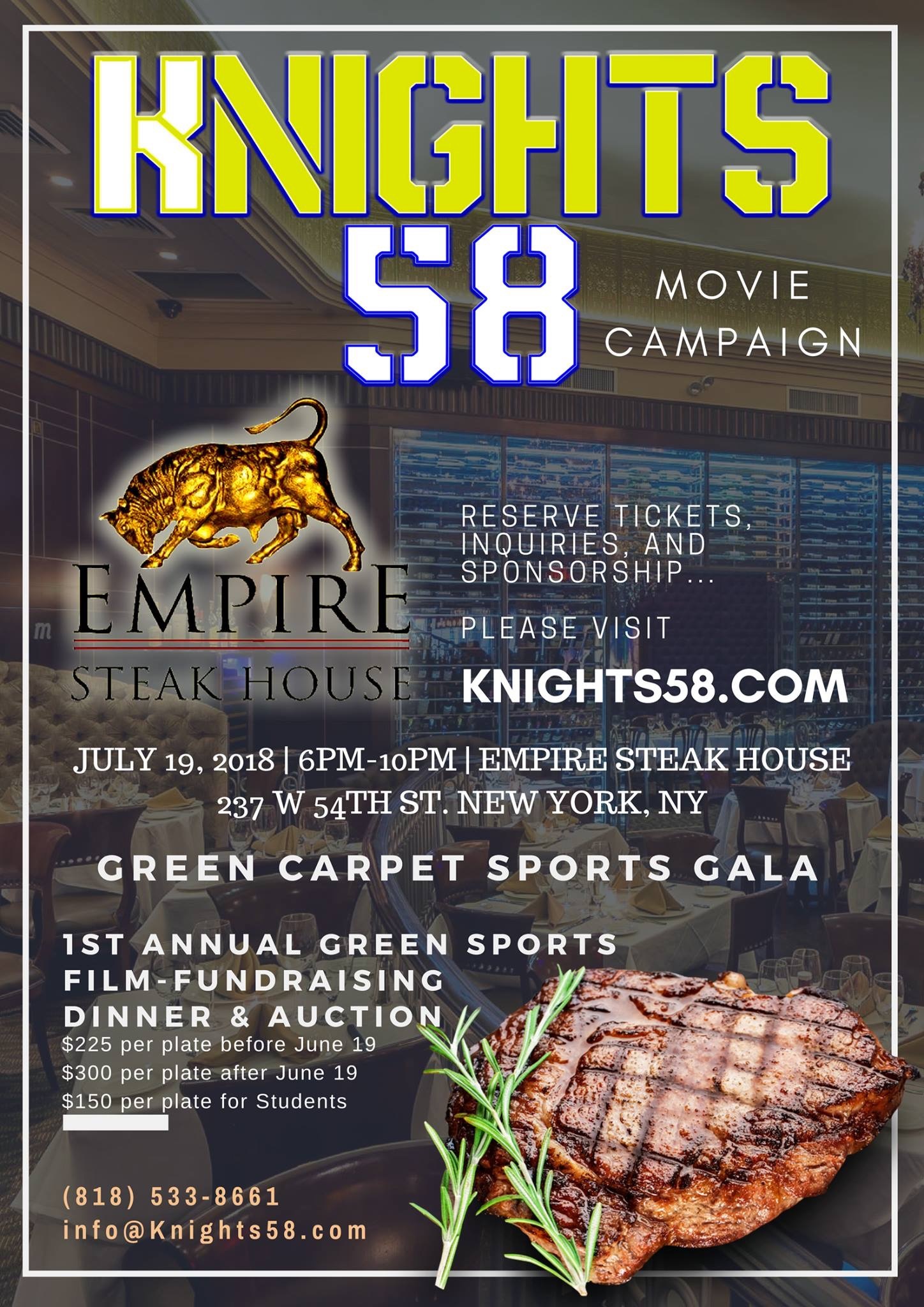 Empire Steak House NY Hosts The 1st Annual 'Green Sports' Film-Fundraiser Dinner and Sports Auction 7/19 Image