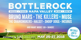 Bruno Mars, The Killers and Muse to Headline 6th Annual Bottlerock Napa Valley 