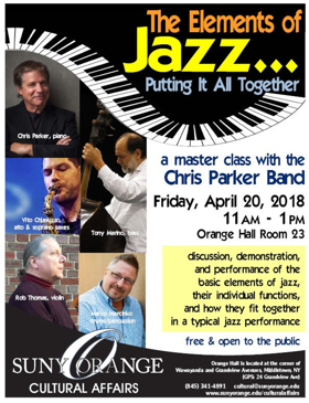 The Elements Of Jazz… Putting It All Together – A Master Class With The Chris Parker Band to Be Held at SUNY Orange 