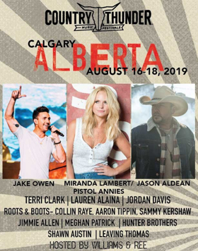 Jason Aldean, Jake Owen, Miranda Lambert To Headline 2019 Country Thunder Alberta 