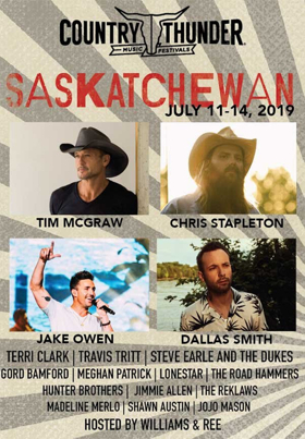 Chris Stapleton, Tim McGraw, Jake Owen & Dallas Smith to Headline Country Thunder Saskatchewan 