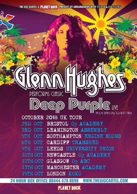 Glenn Hughes performs CLASSIC DEEP PURPLE LIVE +  October 2018 UK Tour 
