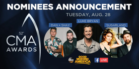 Luke Bryan, Dan + Shay and Sugarland to Announce CMA Award Nominees Tomorrow on GMA Image
