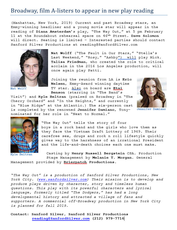 Casting Announced For Upcoming Staged Reading Of THE WAY OUT Image