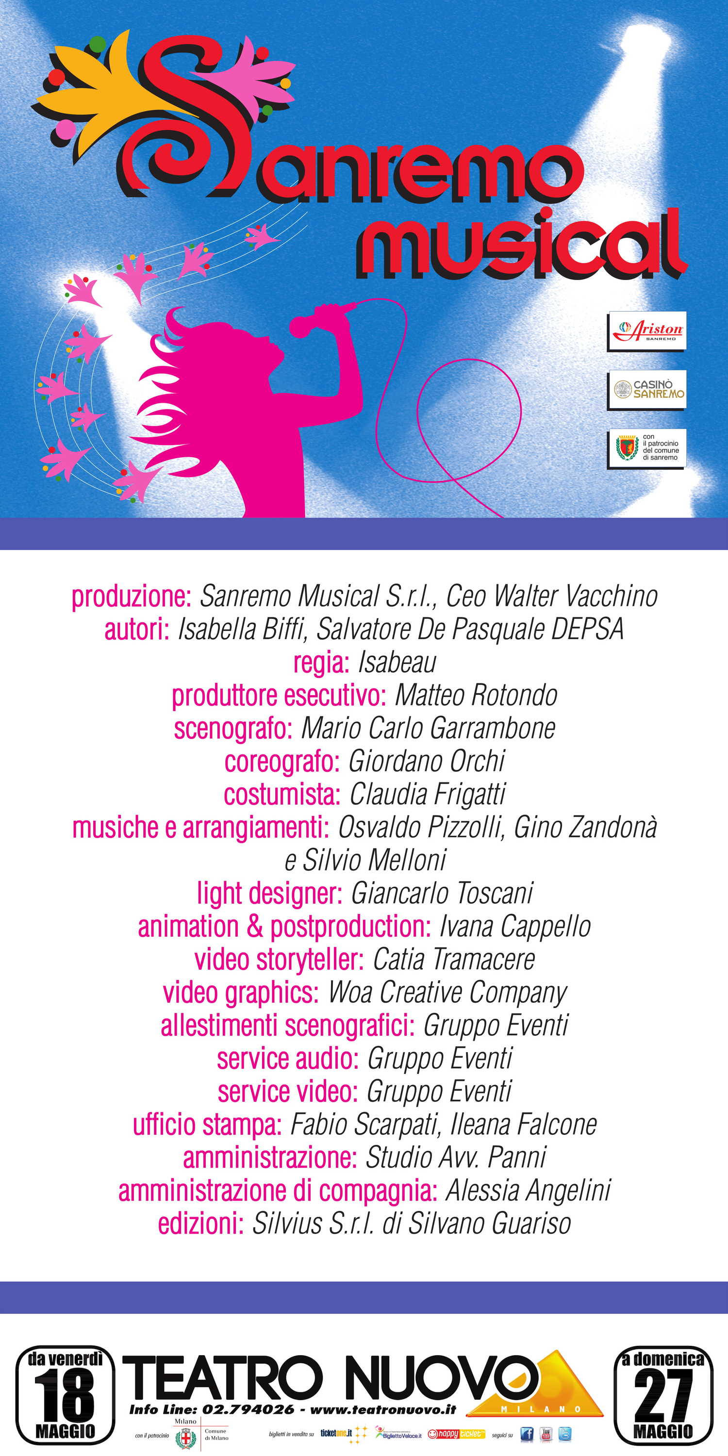 Dal 18 al 27 maggio a Milano SANREMO MUSICAL: il primo musical che racconta la storia del Festival della canzone italiana 
