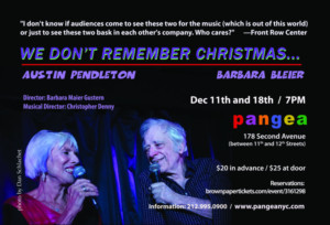 Austin Pendleton and Barbara Bleier to Return to Pangea with WE DON'T REMEMBER CHRISTMAS 
