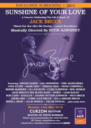 Jack Bruce's SUNSHINE OF YOUR LOVE to Screen at Curzon Mayfair 