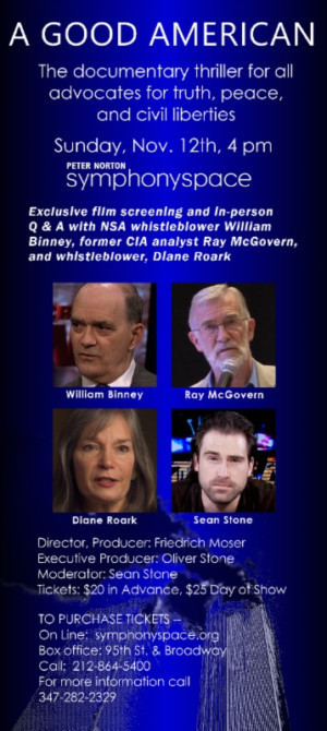 William Binney, Diane Roark & Ray McGovern Set for Talkback After A GOOD AMERICAN Screening at Symphony Space Image