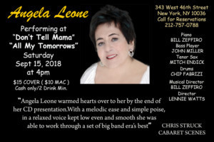Angela Leone Sings Sonboook Standards At Don't Tell Mama Image