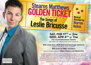 Stearns Matthews Continues #RESIDENCY At Laurie Beechman Theatre With GOLDEN TICKET Image