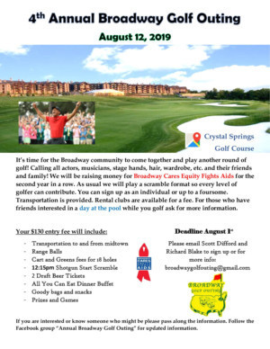 4th Annual Broadway Golf Outing Announced At Crystal Springs Golf Club and Resort 