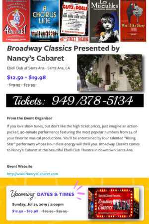 Broadway Classics Opens July 21st At The Ebell Club Theater In Santa Ana 