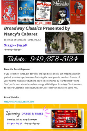 Broadway Classics Opens July 21st At The Ebell Club Theater In Santa Ana Image