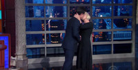VIDEO: Helen Mirren's On-Air Surprise Kiss Leaves Stephen Colbert Speechless