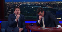 VIDEO: Watch John Krasinski & Stephen Colbert Fake Vomit While Reciting…