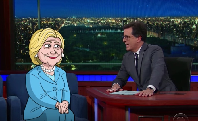 VIDEO: Stephen Colbert Recaps Day 2 of DNC, Interviews Cartoon Hillary Video
