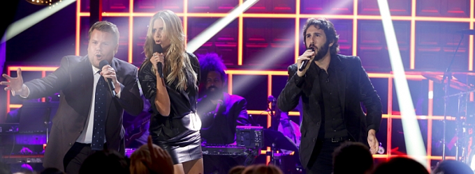 VIDEO: James Corden Challenges Josh Groban to 'First Line, Every Line' Singing… Video