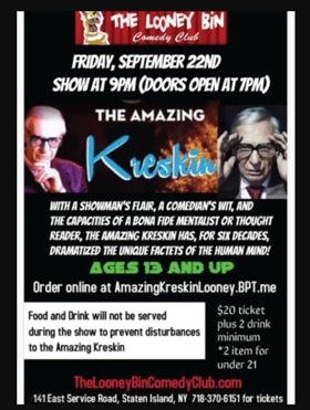 The Amazing Kreskin to Perform at The Looney Bin This September Image