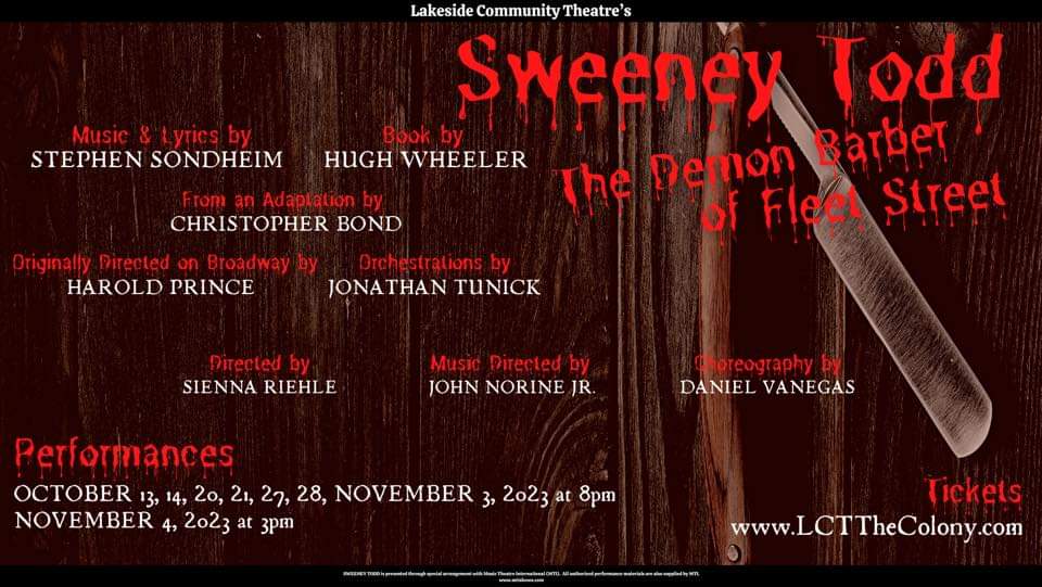 SWEENEY TODD Comes to Lakeside Community Theatre in October 