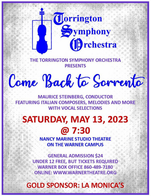 Torrington Symphony Orchestra Presents COME BACK TO SORRENTO, May 13 Image