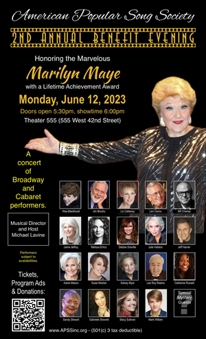 Marilyn Maye to be Honored at The American Popular Song Society Benefit 