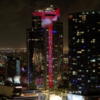 World's Tallest Digital 'Merry Christmas' Candy Cane and Santa's 'Magic City' Skyline Photo