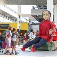 Photos: Five Metre-tall Puppet Aura Lands At Gatwick As Part Of Creative Crawley Photos