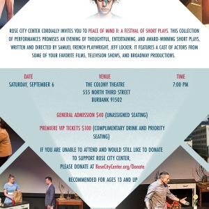 PEACE OF MIND II: A FESTIVAL OF SHORT PLAYS to Take the Stage at The Colony Theatre Photo