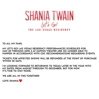 Shania Twain Cancels Las Vegas Residency Dates in May & June Video
