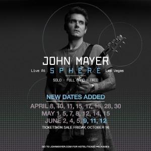 JOHN MAYER LIVE AT SPHERE to Add Shows at Las Vegas Venue Photo