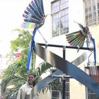 Artist Bernard Stanley Hoyes Delivers Symbolic Spiral Steel Sculpture To Jamaica During The Pandemic Photo