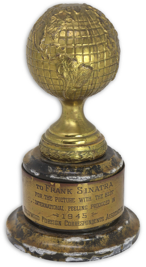 Frank Sinatra's 1945 Golden Globe Award for Film Promoting Jewish Tolerance to be Auctioned  Image