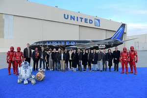 See the Cast of STAR WARS Pose With a Skywalker-Themed Aircraft  Image