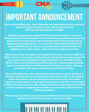 CMA FEST 2020 Has Been Cancelled 