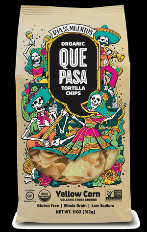 QUE PASA Day of The Dead Yellow Corn Tortilla Chips Image