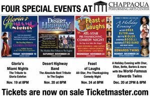 GLORIA'S MIAMI NIGHTS, FEAST OF LAUGHS and More Announced at Chappaqua PAC This November & December  Image