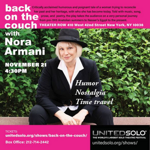 BACK ON THE COUCH WITH NORA ARMANI to be Presented at the 12th UnitedSolo Theatre Festival  Image