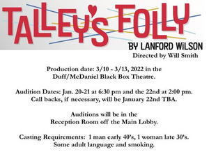 The Whole Backstage Theatre Announces Auditions For TALLEY'S FOLLY 