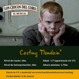 CASTING CALL: Se convocan audiciones para el papel de Mondain en LOS CHICOS DEL CORO  Image