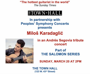 The Town Hall And Peoples' Symphony Concerts Present Miloš Karadaglić In An Andrés Segovia Tribute Concert  Image