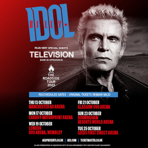 Billy Idol Announces Revised Tour Dates in October for The Roadside Tour 2022 Image