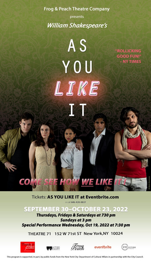Frog & Peach Theatre Company Presents Shakespeare's AS YOU LIKE IT 