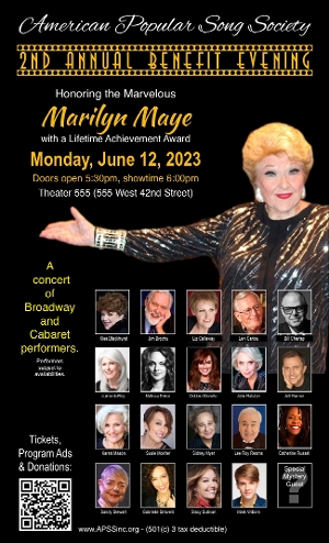 American Popular Song Society Will Honor Marilyn Maye June 12th 